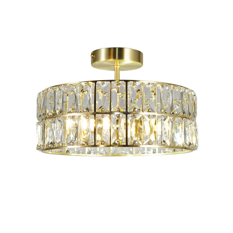 Adamsun Crystal Semi Flush Mount, Satin Brass