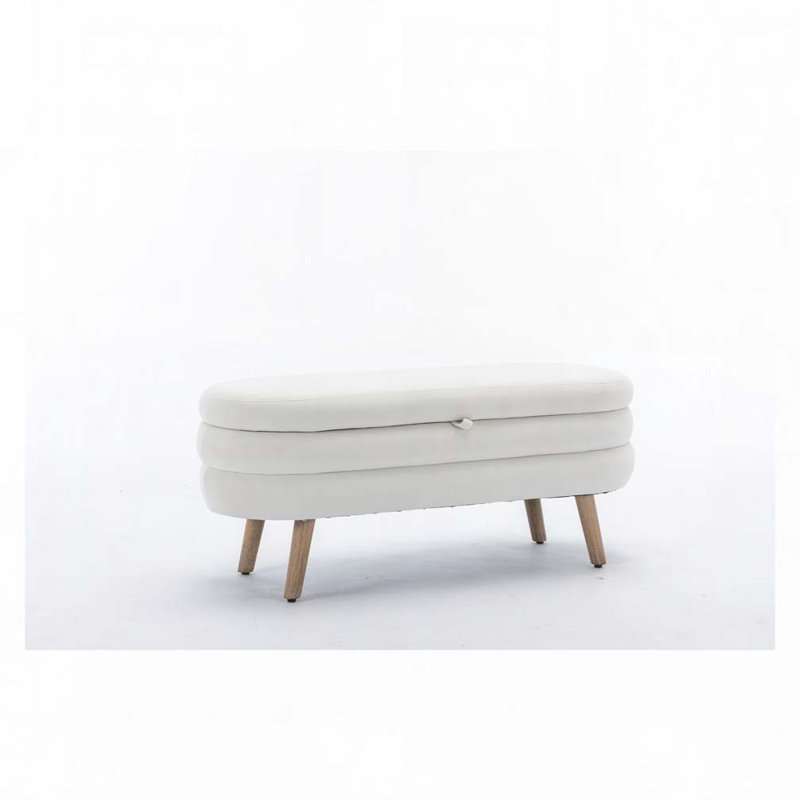 Noelany Upholstered Storage Bench, Ivory Velvet
