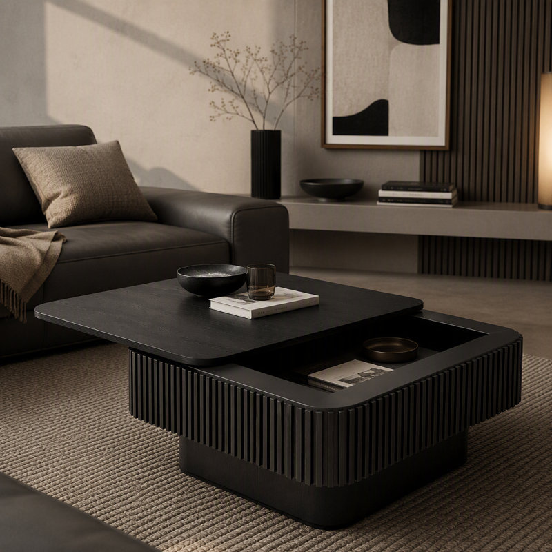 Table basse carrée 31,5 "avec rangement, Noir