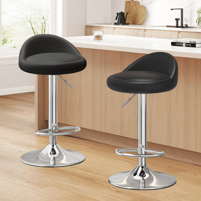 XUEGW - Ensemble de 2 tabourets de bar pivotants en similicuir à hauteur de dossier réglable en hauteur, noir, Black