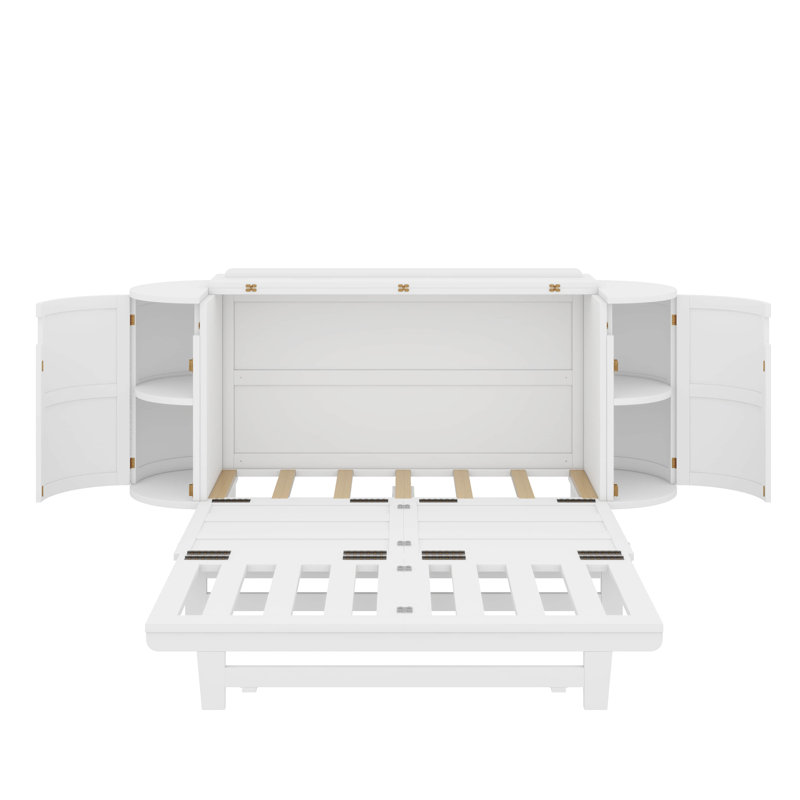Lit escamotable avec rangement caché et conception tissée moderne, Blanc, Grand lit