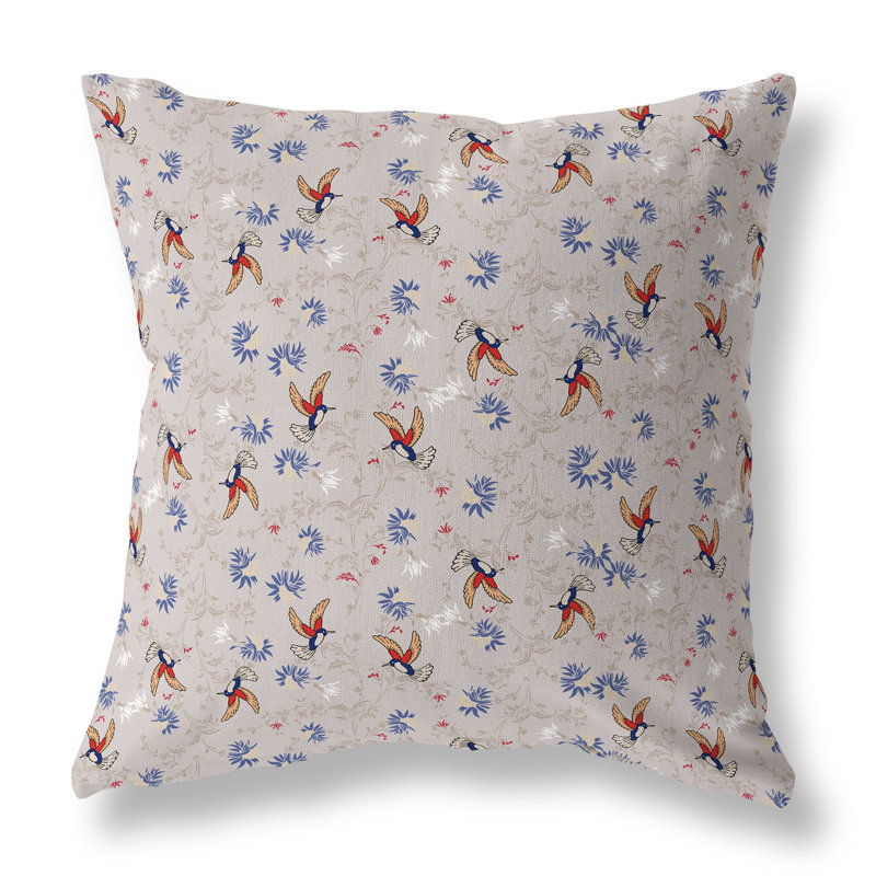Coussin réversible Songbird Flora Parade, H 20 po x l 20 po, Rouge/Orange/Gris