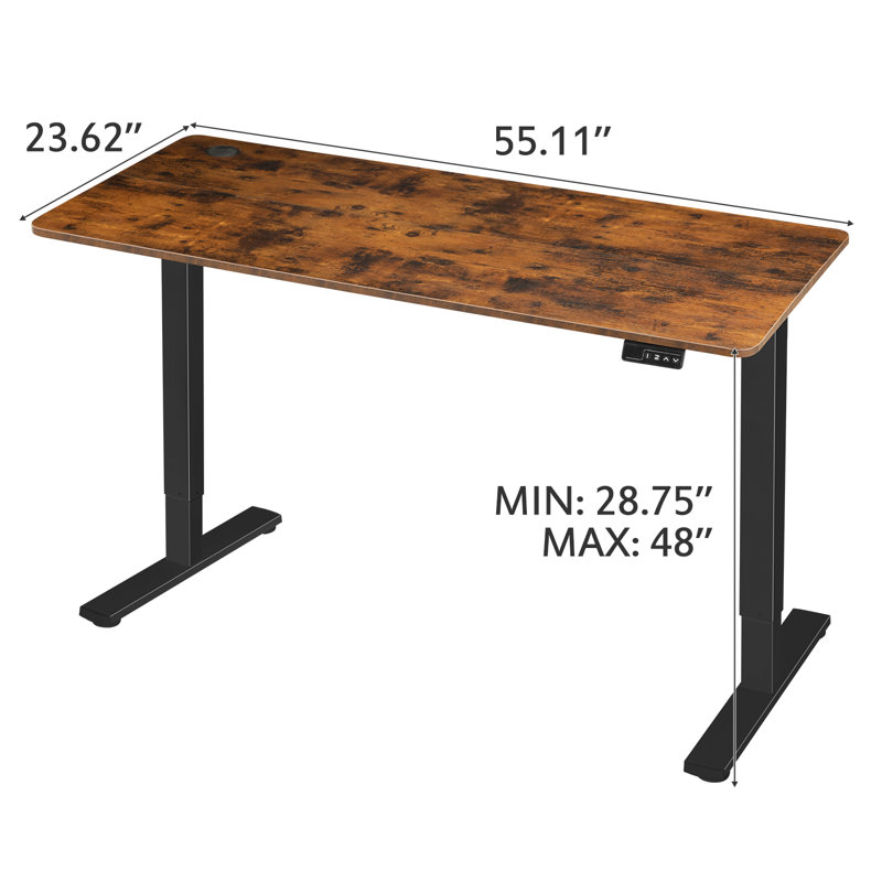 Lakyia Electric Height Adjustable Standing Desk, Rustic Brown/Black, 48" H x 55" W x 24" D