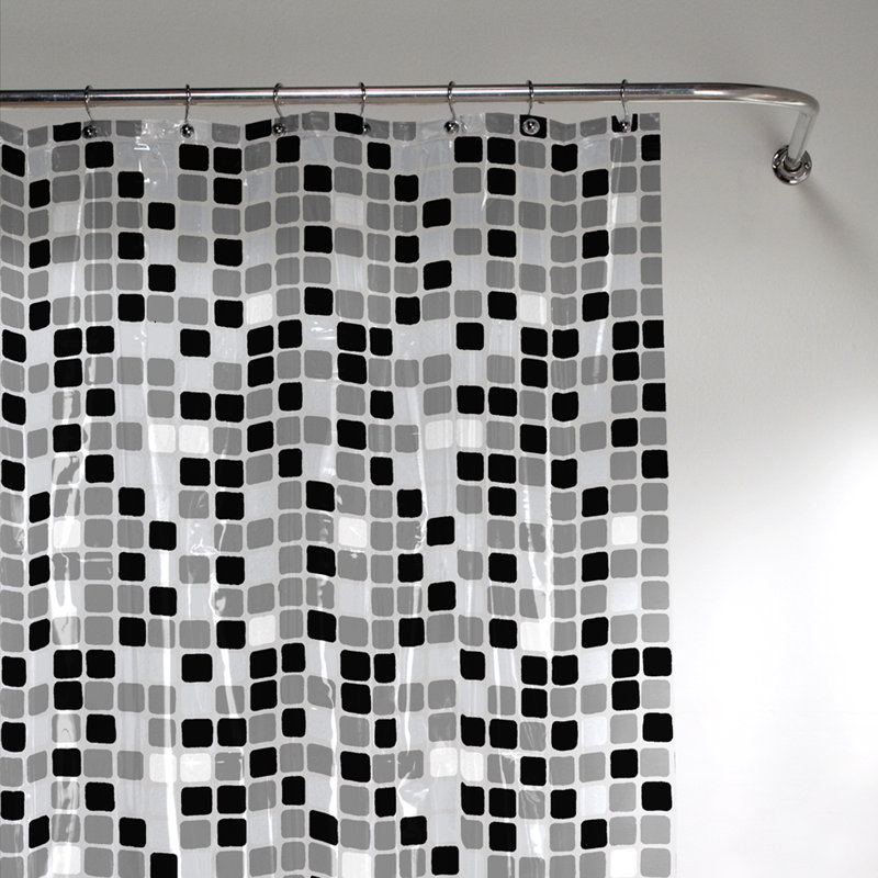 Roumfort Geometric PEVA Single Shower Curtain, Black