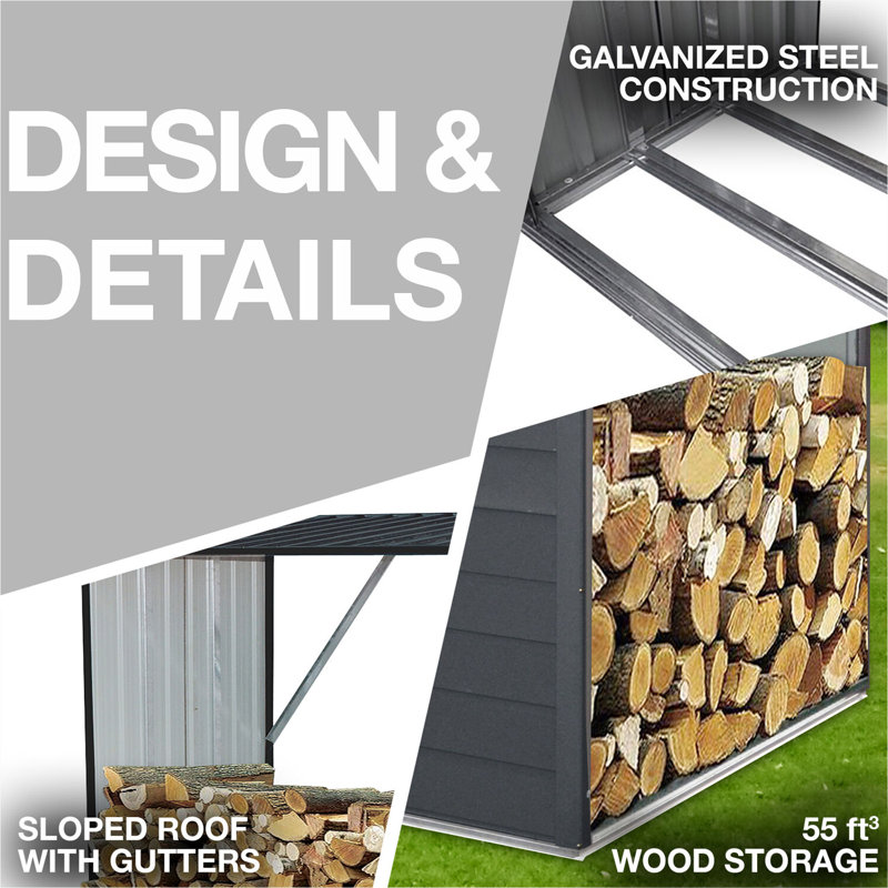Beige Galvanized Steel Firewood Storage Rack with Sloped Roof