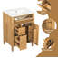 Meuble-lavabo autoportant avec lavabo en céramique, armoire en bois massif et panneau de fibres à densité moyenne, tiroir rabattable et rangement à fermeture en douceur, poignées en bois pour la salle de bain et la salle d'eau