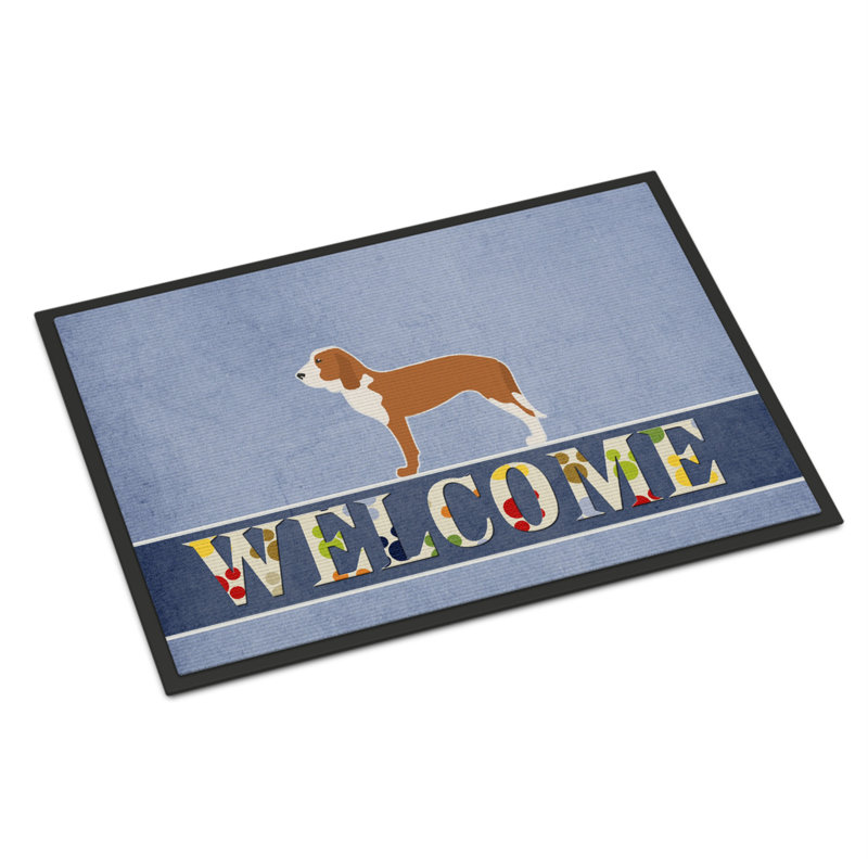 Welcome Non-Slip Outdoor Door Mat, Rectangle 1'6" x 2'3", Toy Fox Terrier