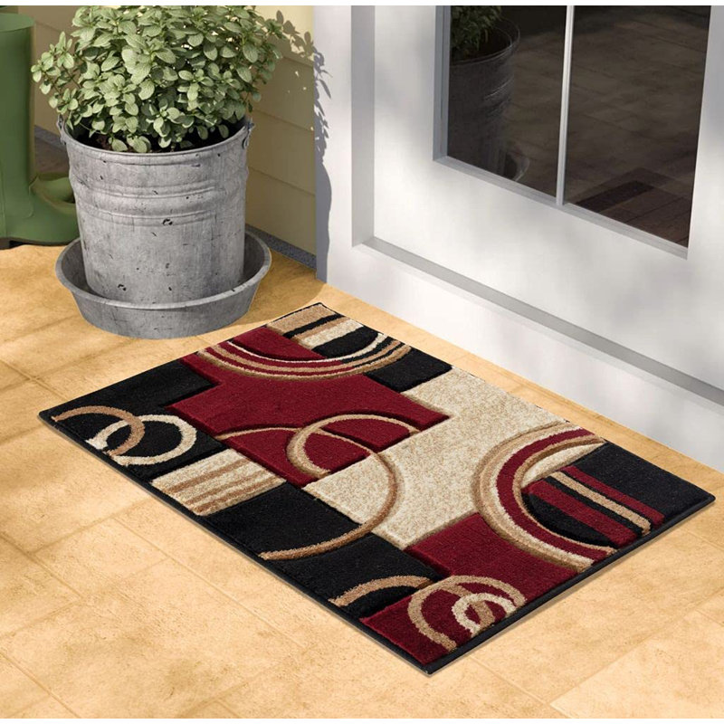 GLORYRUGS Modern Dark Red Hand-Carved Area Rug with Fluffy Texture for Indoor Living, Rectangle 2'11.4" x 1'11.6"