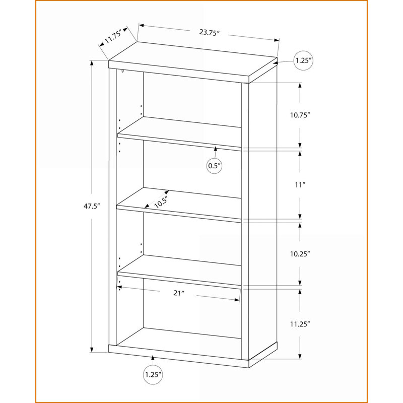 Bookshelf 5 Tier 47.5” H Black &amp; Grey Modern Bookcase for Office/Bedroom | Black | Particle Board, Black