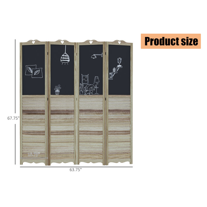 Cloison 4 panneaux en bois massif Dalisha l 57,75 po x H 63,75 po