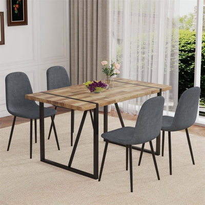 Minimalist Retro Dining Table and Chair Set with Special Texture and Sturdy Metal Legs, Ideal for Family Gatherings and Home Decor