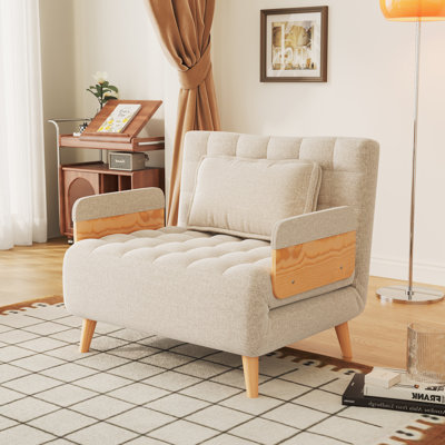 Kikumi 3-in-1 Beige Cotton Linen Upholstered Sofa Chair Reclining Sleeper with Adjustable Backrest