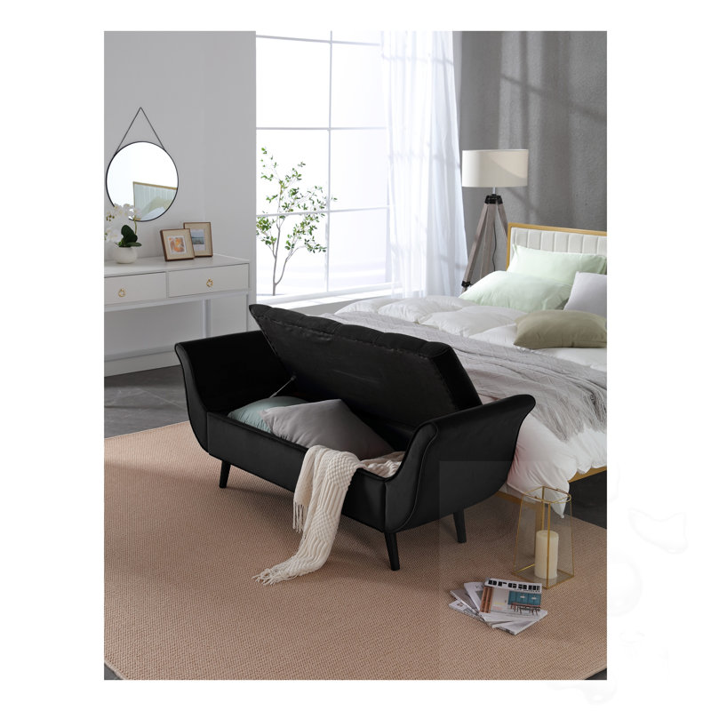 Tufted Long Bench With Storage, Black