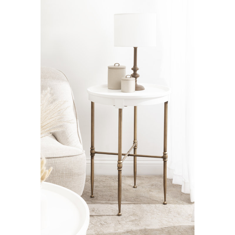 Table d'appoint en métal et bois, Blanc