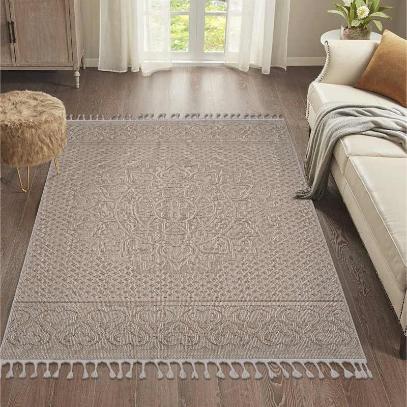 Beige Medallion 6x9 Floor Rug - To Stains And Shedding, Pet-, Uncomplicated Maintenance Executed Carpet Stain , Non-shedding, Ideal For Indoor & Outdoor, Pet Approved