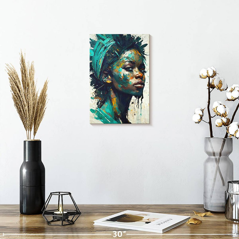 Leisha, fille africaine en turquoise, H 12 po x l 8 po