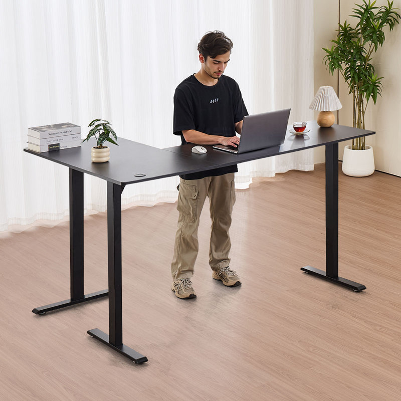 L Shaped Desk Electric Adjustable Height Corner Office Gaming Desk Black