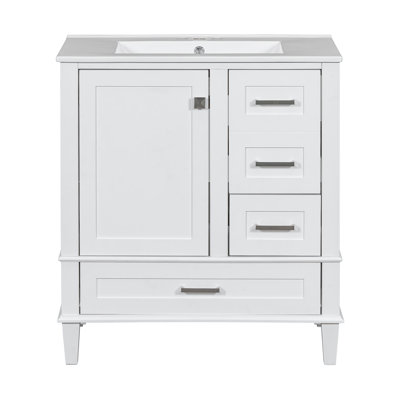 Ensemble de meuble-lavabo moderne avec ensemble lavabo 30 po, meuble-lavabo moderne avec porte à fermeture douce et 3 tiroirs, structure en bois massif (blanc)