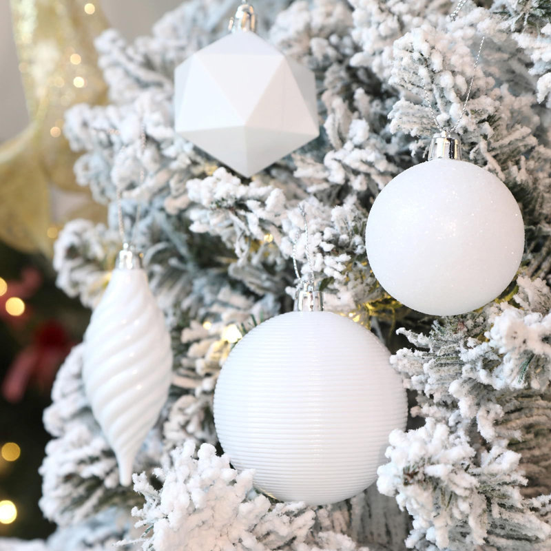 100 pièces de décorations d'arbre de Noël, boules décoratives en plastique incassable pour décoration de sapin de Noël, blanc