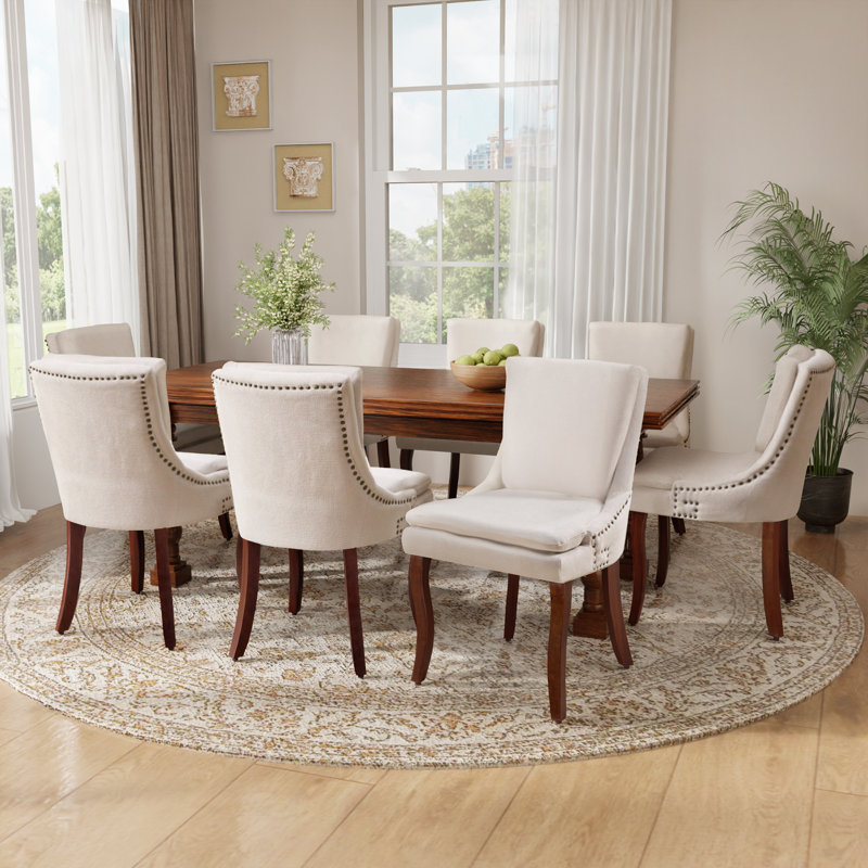 Chaises d'appoint en chenille double couche (ensemble de 8), Beige