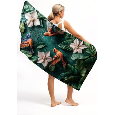 Bird Microfiber Oversized Lightweight Beach Towel XL Extra Large Flower Thin Sand Towels Travel Swim Pool Yoga Camping for Adults Women Men Beach Essentials Accessories Vacation Gift, 30 x 60 in