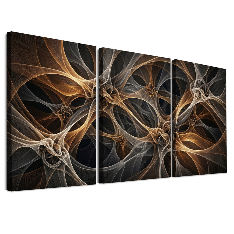 Ensemble de 3 toiles tendues entrelacées dorées et noires, 24"H x 16"W x 3pcs
