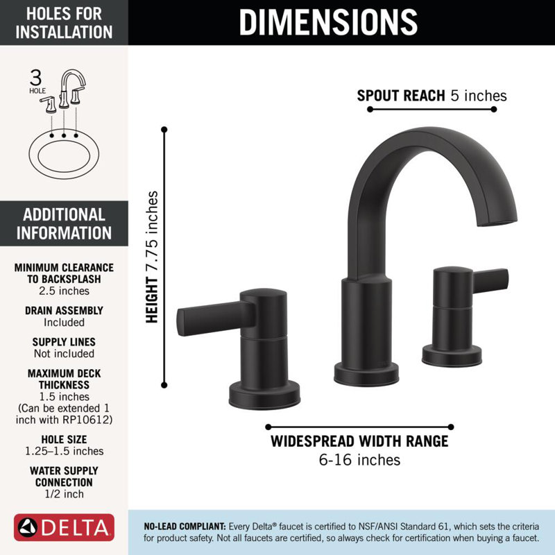 Albion Widespread Bathroom Faucet 3 Hole, 2-handle Bathroom Sink Faucet with Drain Assembly, Matte Black