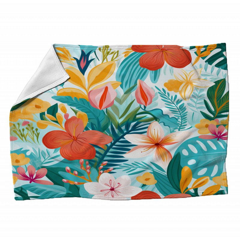 Machine Printed Throw Blanket, Floral, 80" L x 60" W, Multicolor Blue/Pink