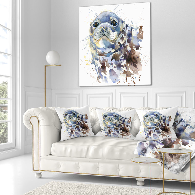 Blue Marine Seal Watercolor - Animal Printed Pillow, 16" x 16", Throw Pillow