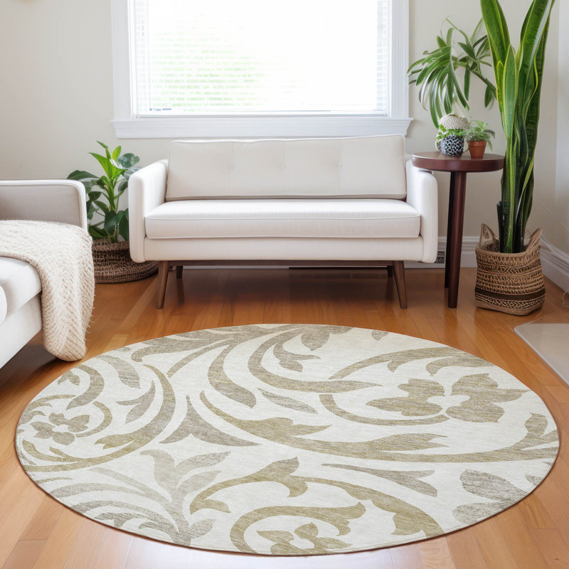 Premium Machine Washable Prisco Ivory Rug, Round 8'