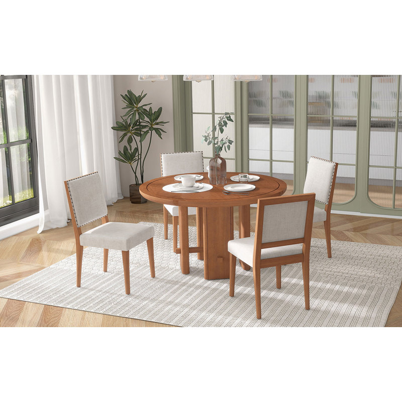 Ensemble de table de salle à manger 5 pièces pour 4 personnes, table de salle à manger de style minimaliste avec 4 chaises rembourrées en bois massif