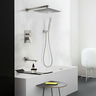 Male NPT Folding Bathtub Shower Faucet, Rain Shower Head System with Bath Tub Faucet Set and Handheld for Bathroom 3 Function Tub Shower Rough-in Valve and Diverter