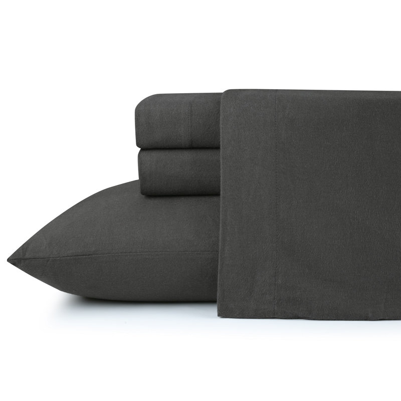 Ensemble de draps 100% flanelle de coton Kathy Ireland, Ensemble de draps pour lit double + un drap-housse, Gris anthracite