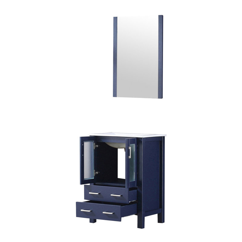 Meuble-lavabo bleu marine 24 po X P 18,25 po D, plateau en céramique blanche et Miroir