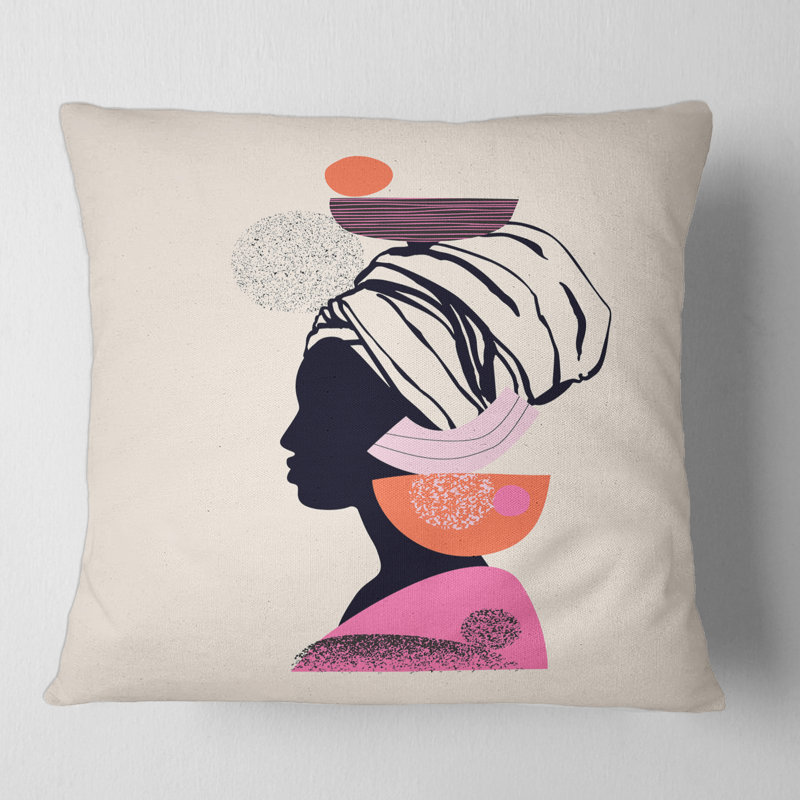 Portrait et couvre-oreiller carré de portrait d'une femme afro-américaine, 16" x 16"