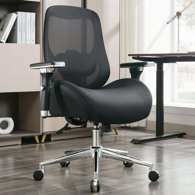 Grand et grand fauteuil de bureau avec coussin de siège large et épais pour les personnes lourdes Chaises de bureau ergonomiques en maille d'ordinateur avec accoudoirs 4D, support lombaire réglable pour adultes 8 heures de travail