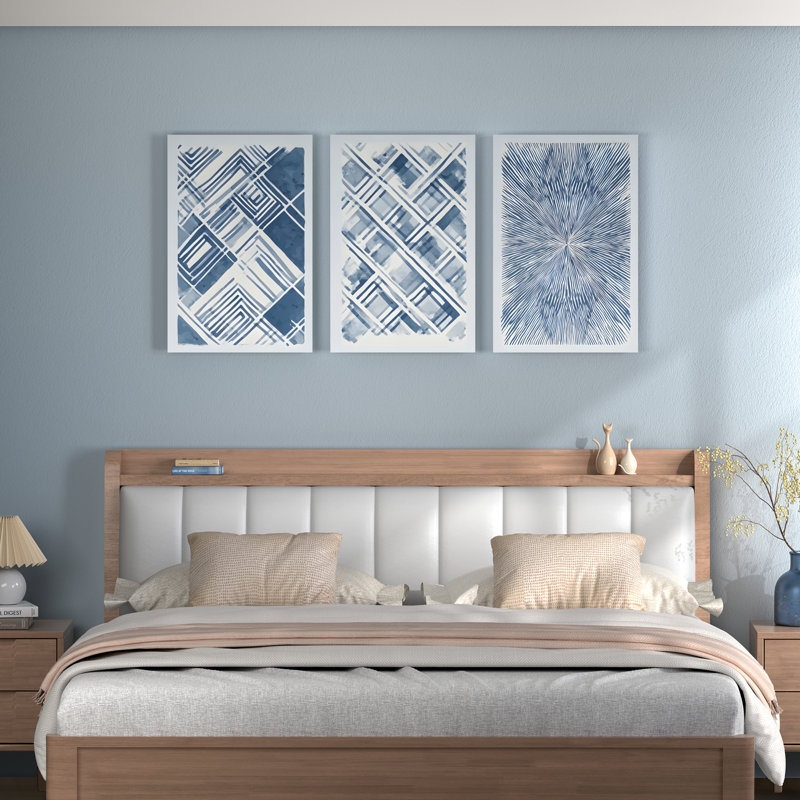 Motif géométrique abstrait bleu, impression sur toile, ensemble de 3, H 24 po x l 48 po