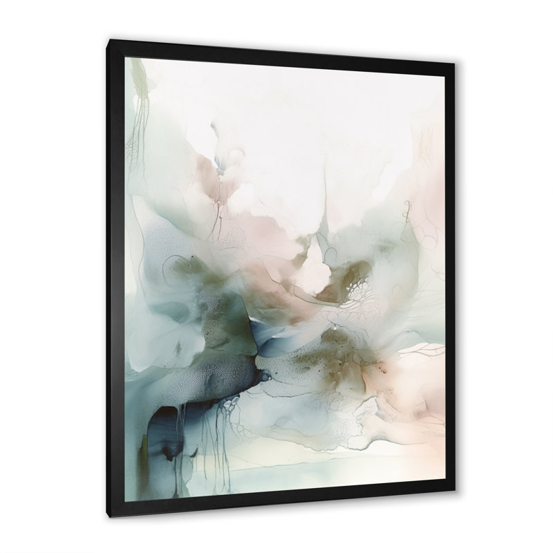 «Green and Cream Essence Of Modernity II», art mural abstrait en marbre, H 32 po x l 24 po, Impression encadrée, Black