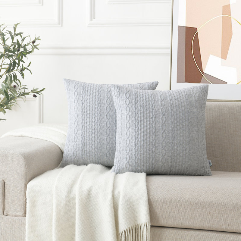 Farmhouse Knitted Modern Embossed Patterned Pillow Cover, 20"H x 20"W, Aqua