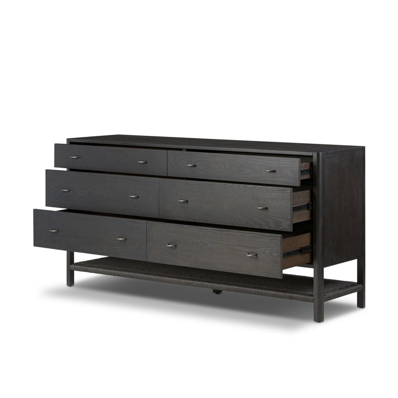 Deirdre Solid Wood 69'' W 6 - Drawer Dresser, Smoked Black Ash