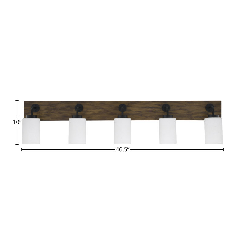 Barre d'éclairage de salle de bain 5 lumières Oxbridge, Blanc, Noir mat/brun