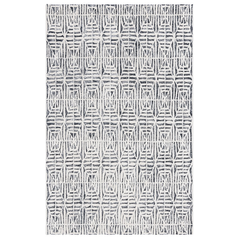 Jimya Hand Tufted Wool Viscose Cotton with Latex Geometric Rug in Black/Ivory, Rectangle 3' x 5'