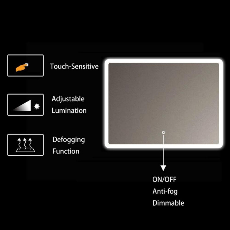 Miroir de salle de bain lumineux à DEL, H 24 po x l 32 po