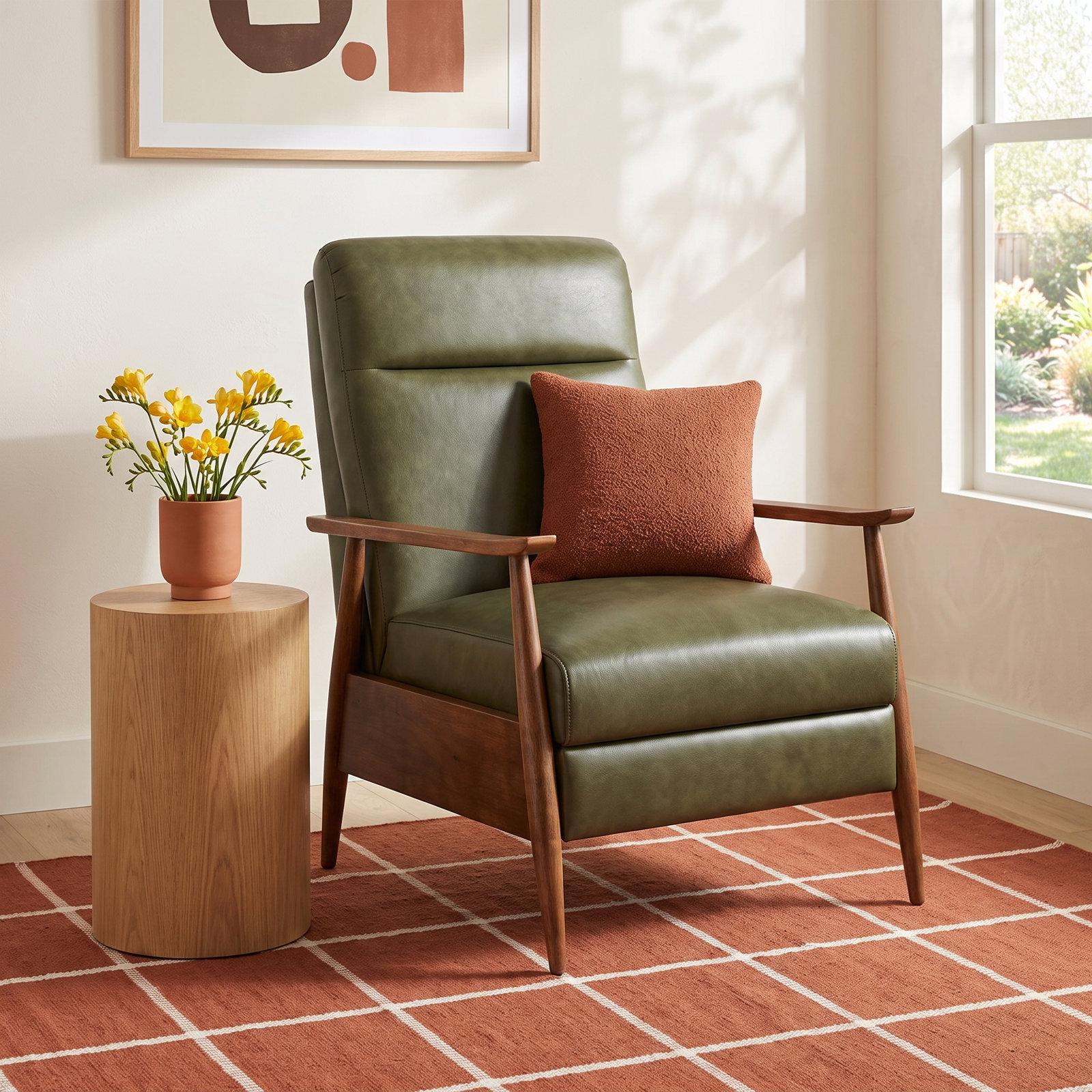 Imona 30" Genuine Leather Manual Recliner, Fern Green Pebbled Faux Leather