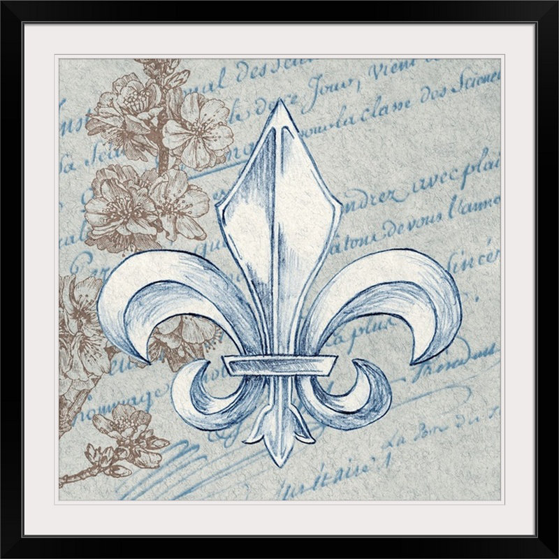 « french fleur de lis i », impression, H 32 po x l 32 po x P 1 po, Cadre noir