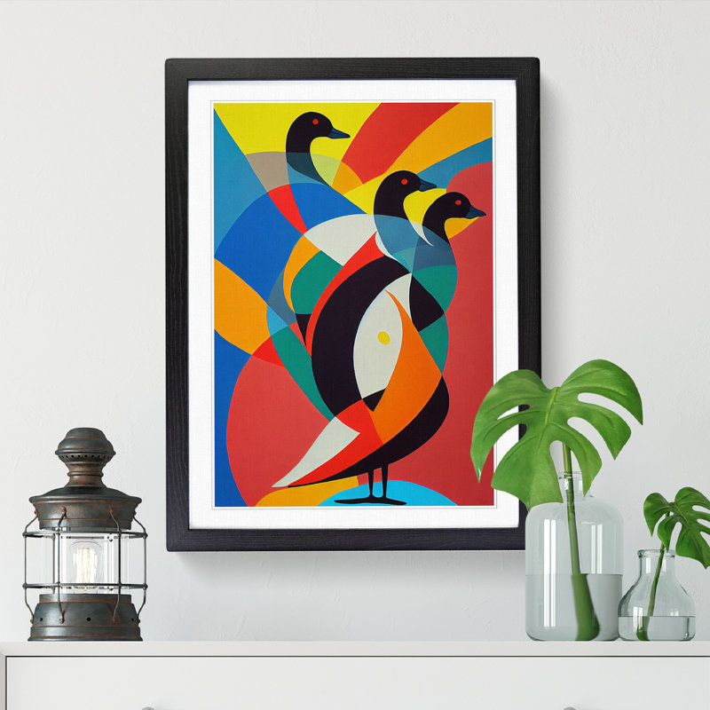 Goose Painting Abstract - Picture Frame Print, Black, 64cm H x 46cm W x 2cm D