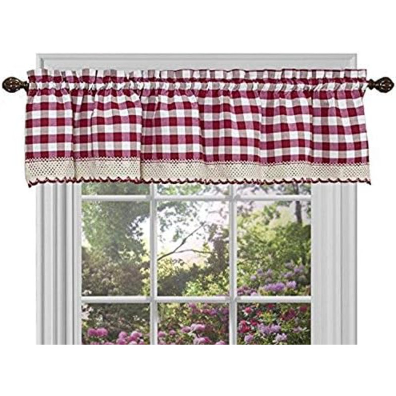 Kitchen Window Curtain Panel Treatment Valance, 14" X 58", Burgundy, Red