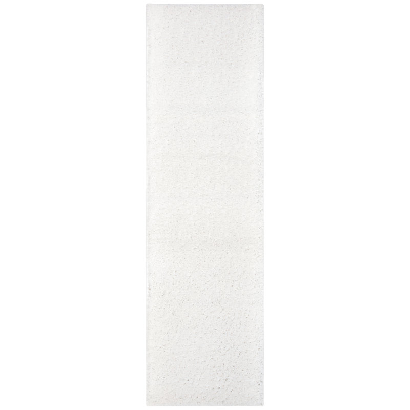 Tapis blanc à poils longs Jiang, Tapis de couloir 2 pi 3 po x 6 pi