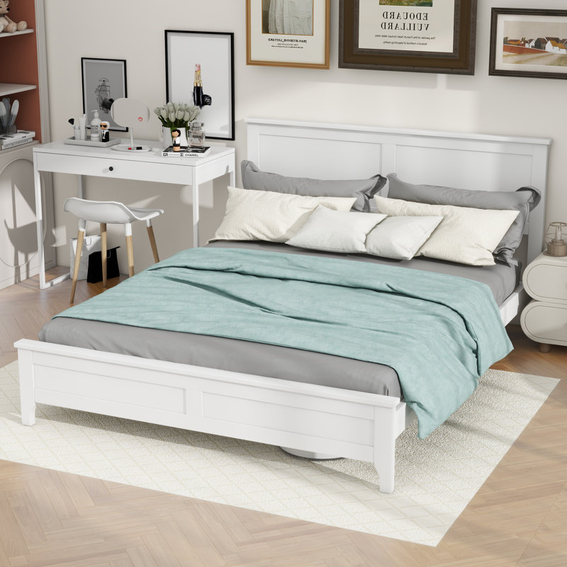 Lit plateforme en bois massif Ghiwa, Grand, Blanc