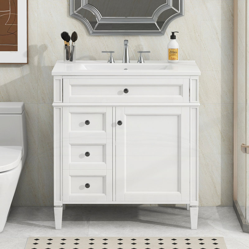 Meuble-lavabo 30 po avec lavabo supérieur, Noir, Blanc